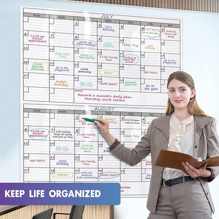 Dry Erase Two Month Laminated jumbo Wall Calendar, 38" x 50", Huge bimonthly Vertical Laminated Erasable White Board, Giant 60 day Family Whiteboard Schedule Planner, Large Multi Month Reusable Poster