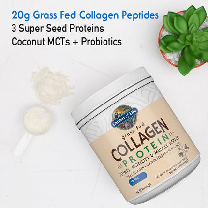 Garden of Life Grass Fed Collagen Protein Powder - Vanilla, 14 Servings, Collagen Powder for Joints Mobility Muscle Repair, Collagen Peptides, Super Seeds Coconut MCTs, Hydrolyzed Collagen Supplement