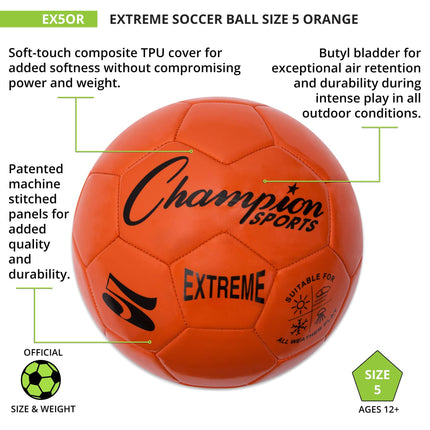 Balón de fútbol Champion Sports EX5OR Extreme Talla 5 Naranja