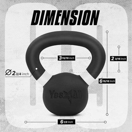 Yes4All Powder Coated Cast Iron Competition Kettlebell with Wide Handles & Flat Bottoms 8kg/ 18lbs Pair