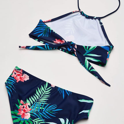 Kanu Surf Girls' Mahina UPF 50+ Beach Sport Halter Bikini 2-Piece Swimsuit, Leonie Floral Navy, 8
