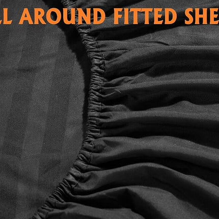 Elegant Comfort Best, Softest, Coziest 6-Piece Sheet Sets! - 1500 Premier Hotel Quality Luxurious Wrinkle Resistant 6-Piece Damask Stripe Bed Sheet Set, California King Black