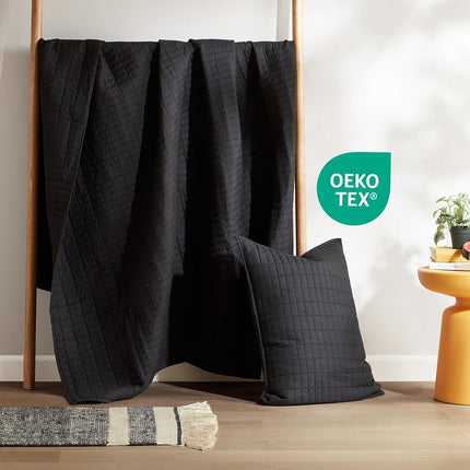 Comfort Spaces All Season, Lightweight, Coverlet Bedspread Bedding, Matching Shams, Microfiber, Black, Twin/Twin XL(66"x90")