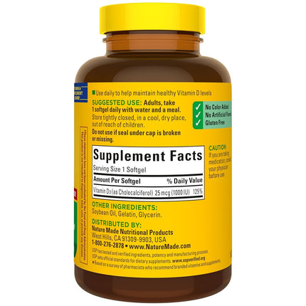 Nature Made Vitamin D3 1000 IU, 300-Count Liquid Softgels