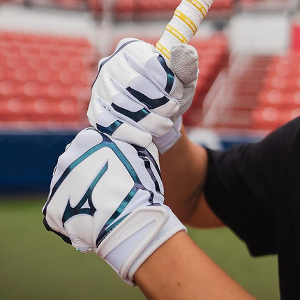Mizuno F-257 Women's Softball Batting Glove, White-Iridescent, Large