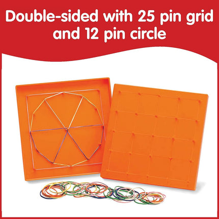 edxeducation Double-Sided Geoboard Set, Set of 6 with Rubber Bands