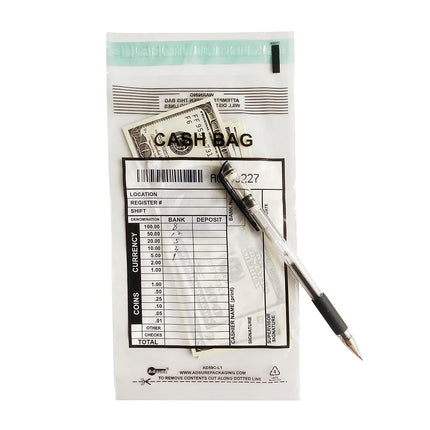 ADSURE Deposit Bags For Cash | Pack of 1000 | 5"x9"| Clear Plastic Tamper Evident Bag | Write-On Panel and Tear-Off Receipt | Bank Deposit Envelopes | Ideal for Cash Handling