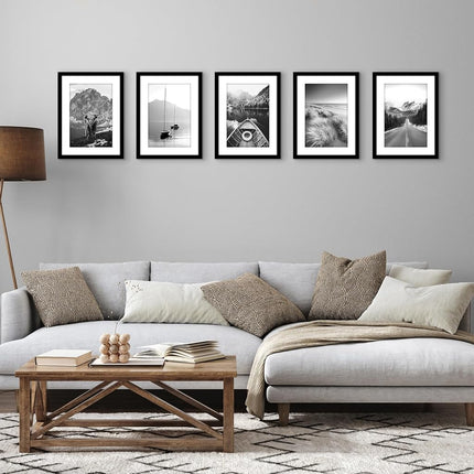 Americanflat 11x15 Picture Frame Set of 5 in Black - Use as 8x12 Picture Frame with Mat or 11x15 Frame Without Mat - Gallery Wall Frame Set with Hanging Hardware - Horizontal or Vertical Display