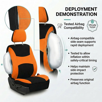 FH Group Automotive Seat Covers Orange Universal Fit Bucket and Bench Cover fits most Cars, SUVs, and Trucks (Full Set Airbag Compatible with Split Bench) FB030ORANGE115