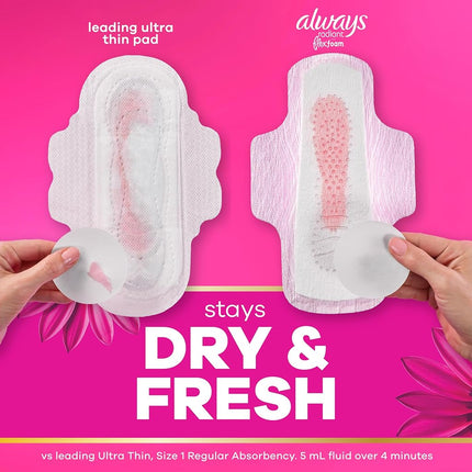 Always Radiant Feminine Pads for Women, Flexfoam Pads with Wings, Size 1, Regular Absorbency, Lightly Scented, 42 Count