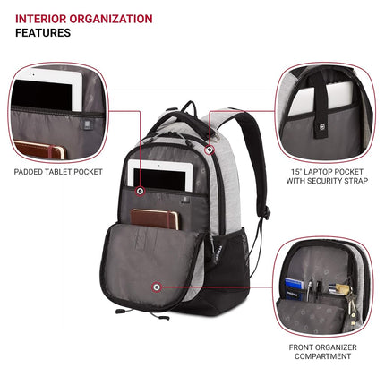 SWISSGEAR Cecil Laptop Backpack Fits up to 16-Inch Laptop, Daypack for Travel and Work, Heather Grey, 18-Inch