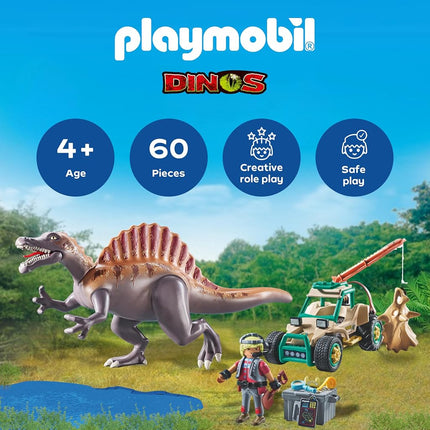 Playmobil | Dinos | Spinosaurus Attack on Dino Excavation | Dinosaur Playset | Action Toy | Adventure Toy for Kids Aged 4+ | 71820