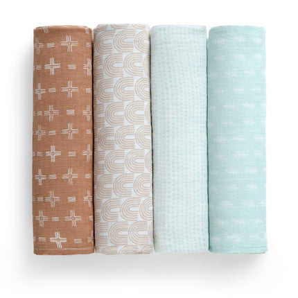 Delta Children Mantas para bebés de muselina 100 % algodón para niñas y niños – 119 x 119 cm (paquete de 4), estilo boho neutro