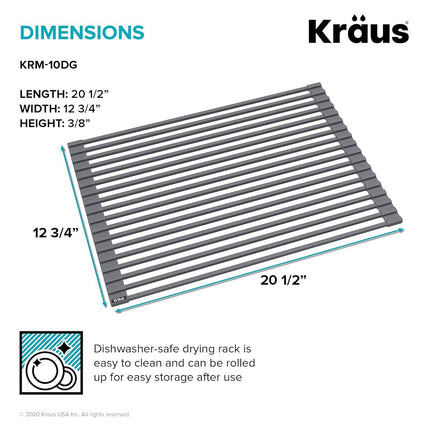 Kraus Multipurpose Over-Sink Roll-Up Dish Drying Rack, Colander and Trivet in Dark Grey, KRM-10DG