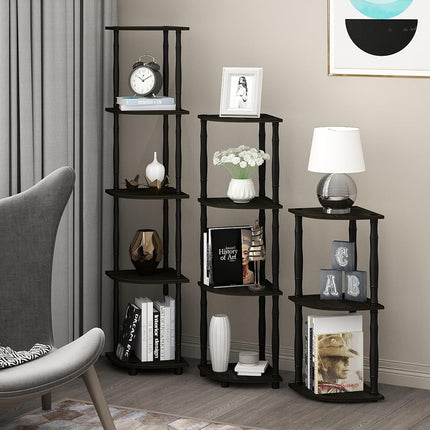Furinno TURN-N-TUBE Corner Shelf, 3-Tier Corner Bookshelf, Display Storage Shelves with Open Shelves, Classic Tubes, for Organization and Storage, Living Room, Home Office, Espresso