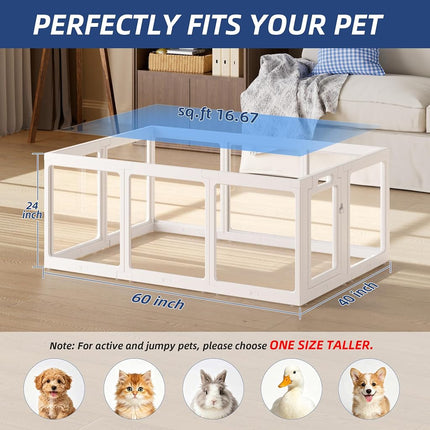 ClimbHope Clear Acrylic Dog Playpen Indoor Pet Pen, 24" H, White, 10 Panels