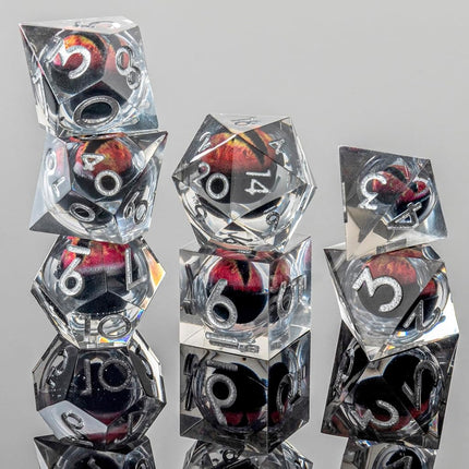 Beholder's Dragon Eye DND Dice Set,Sharp Edge Liquid Core Resin Handmade Dice with Gift Box 7 PCS for Role Playing Dungeons and Dragons Ttrpg(Dark Green Dargon Eye)