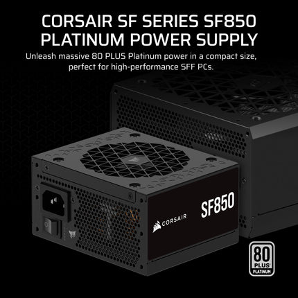 Corsair SF850 (2024) Fuente de Alimentación Silenciosa Totalmente Modular 80 Plus Platinum ATX - Preparada para PCIe 5.0 - Soporte SFX a ATX Incluido - Negra
