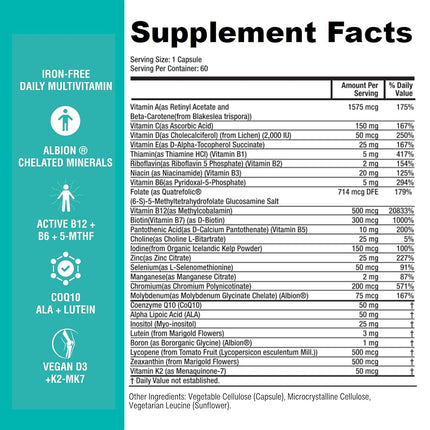 Power By Naturals Methyl Multi One – Iron-Free Methylated Multivitamin with 5-MTHF, Methyl B12 & CoQ10 – Methylation Support for Men & Women – Vegan, Non-GMO – 60 Capsules (2-Month Supply)