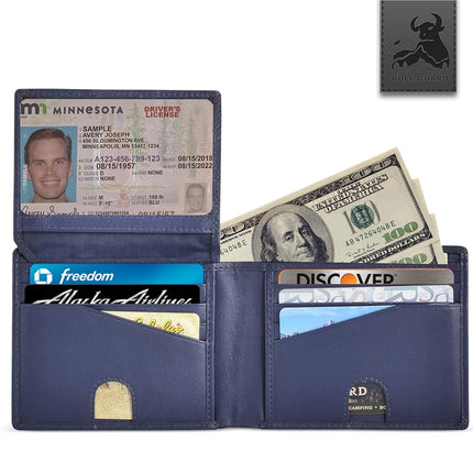 RFID Bifold Leather Wallet for Men with Flip Up ID in Vintage Buffalo Brown, Power Blue - Storm Cloud Blue, S, Modern