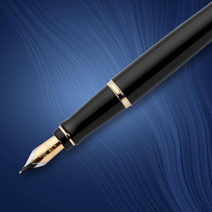 Waterman Expert Fountain Pen | Gloss Black with 23k Gold Trim | Medium Nib | Gift Box