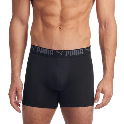 PUMA Men's 3 Pack Athletic Fit Boxer Briefs, Castlerock, M