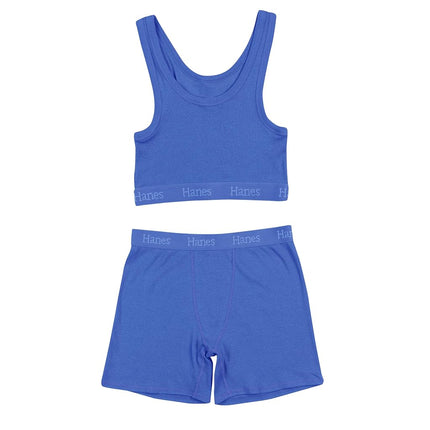 Hanes Women's Originals 2-piece Lounge Set, Comfywear Supersoft Crop Top & Boxer Shorts Loungewear Set, Frosted Peri/Frosted Peri, XXL