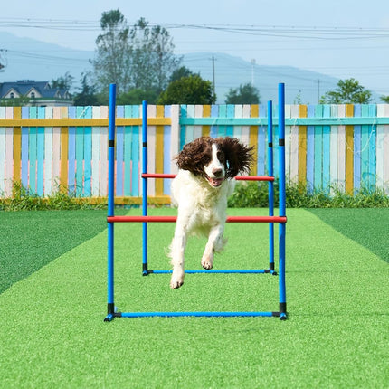 VEVOR Dog Agility Training Equipment, 7 PCS Set Upgrade w/Adjustable High Hurdles,6 Weave Poles,2 Tunnels,Jump Ring,Pause Box, Whistle,Foldable Bowl,Puppy Obstacle Course Kit w/ 3 Bags