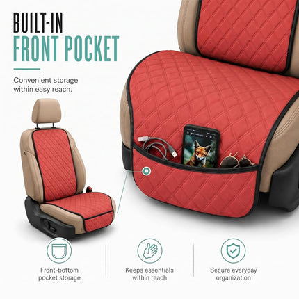 FH Group Car Seat Cushion Front Set Neosupreme Automotive Seat Cushions - Universal Fit, Car Seat Cushion with Front Pockets, Airbag Compatible Car Seat Cushions for SUV, Sedan, Van Red