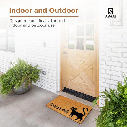 Black Cat- 17"x29" - Coir Door Mat with Heavy Duty Backing - Welcome Mats for Entryway, Porch - Anti-Slip PVC & Coconut Fiber Surface - Natural Home Accessories, Minimalist Original Design