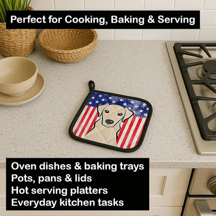 Caroline's Treasures American Flag and Yellow Labrador Pair of Pot Holders BB2152PTHD, Fabric, Multicolor