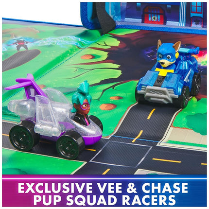 PAW Patrol The Mighty Movie - Pup Squad Gift Pack with Play Mat, Mega Pups Chase and Vee Pup Squad Racer Toy Car