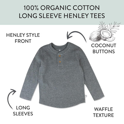 HonestBaby 5-Pack Waffle Henley Long Sleeve Shirts 100% Organic Cotton for Infant Baby and Toddler Boys, Unisex, Black Ombre, 6-9 Months