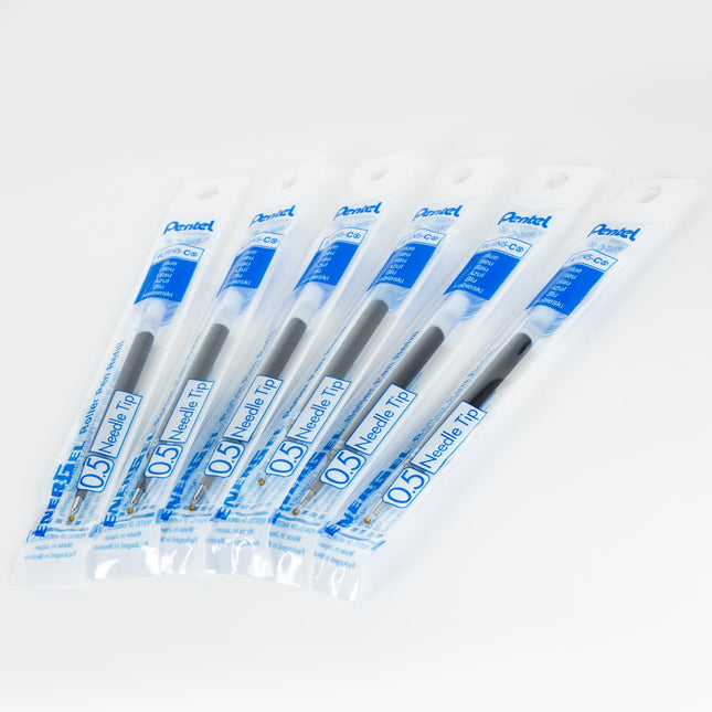 Tinta de recarga Pentel - para bolígrafo de gel EnerGel, punta de aguja de 0.5mm, fina, tinta azul, paquete de 6 recargas (LRN5-6C)