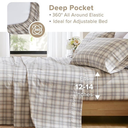 Comfort Spaces 100% Cotton Sheets Twin, Breathable, Naturally Cool Cotton Sheets, Soft Cotton Bed Sheets with 12" Elastic Pocket Fits up to 14" Mattress, All Seasons Sheet Set, Wesley Taupe 3 Piece