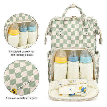 Dezcrab Baby Diaper Bag Backpack for Mom, Large Capacity Travel Nappy Bag for Boys & Girls with Stroller Straps (Corduroy Checkered Green)
