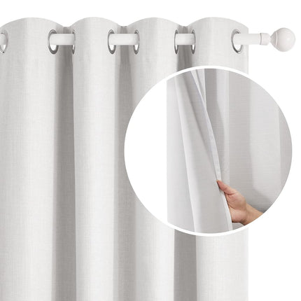 Deconovo Linen-Look 100% Blackout Curtains, Thermal Insulated Grommet Coating Drapes for Bedroom & Living Room, Cream 52W x 63L 2 Panels
