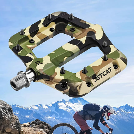 JETCAT Mountain Bike Pedals Flat - MTB Pedals Flat, Bicycle Pedals for BMX/MTN/Road/Gravel/EBike, BMX Pedals, Platform Pedals, Adults & Kids Bike Replacement - Camouflage 9/16