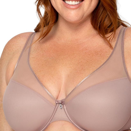 Curvy Couture Women's Plus Size Sheer Mesh Plunge T-Shirt Bra, Retro Roses, 40H US