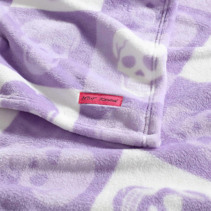 Betsey Johnson - Blanket, Buttery-Soft Throw Blanket for Couch or Bed, Boldly Plush & Oversized Bedding, Halloween Decor (Cracked Checkered Skull Purple, 50" x 70")