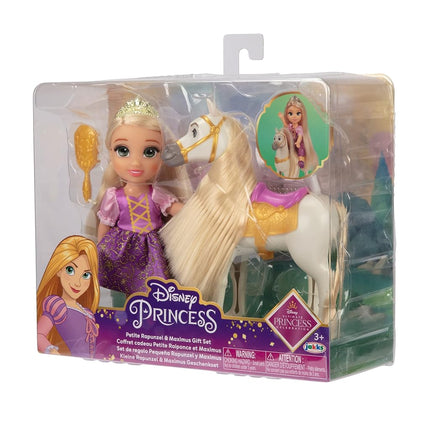 Disney Princess Rapunzel Doll and Maximus Petite Gift Set, 6” / 15cm Tall Rapunzel in Iconic Purple Dress, Hair Brush Included for Added Play, Ideal For Ages 3+