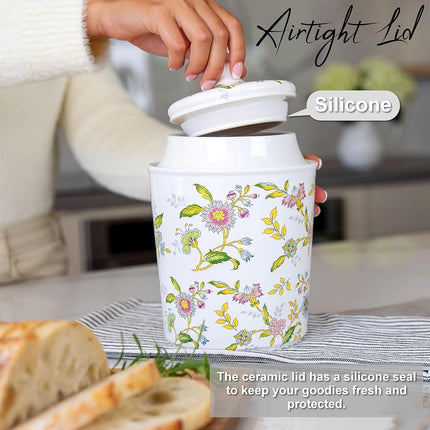 25DOL 60 Ounce Kitchen Ceramic Canister with Lid - Large Air Tight Coffee Grounds Container with Elegant Floral Pattern - Great Airtight Flour Jar, Tea Canister & Cute Cookie Jar