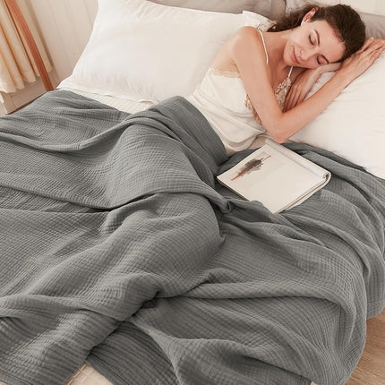 EMME, 100% Cotton Muslin Blanket 6 Layers for Adults and Children, 55 x 75 inches, Lightweight, Soft and Breathable for All Seasons, Pre-shrunk Gauze Blanket, Grey