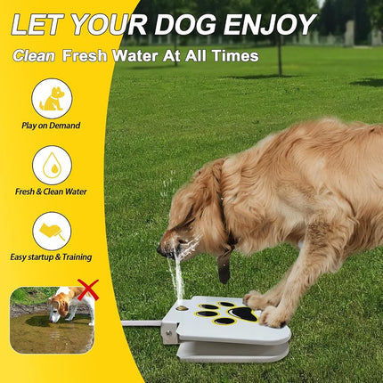 Outdoor Water Fountain Step On - Upgrade Large Dog Sprinkler Drinking Dispenser Paw Waterer Activated with Stainless Steel Braided Hose