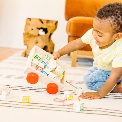 Melissa & Doug Classic ABC Wooden Block Cart (Educational Toy With 30 Solid Wood Blocks)