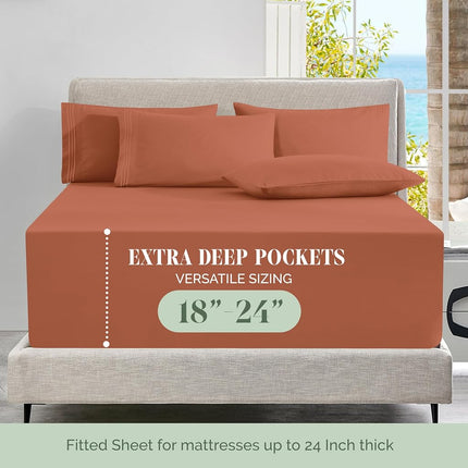 Elegant Comfort Luxury Soft 6-Piece 1500 Premium Hotel Quality Bed Sheet Set with Extra Deep Pockets 18-24 Inch, Wrinkle Free, Storage Pockets, Extra Deep Pocket 6PC Sheets, Full, Coral