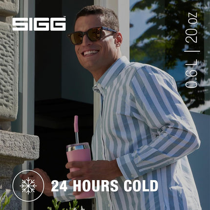 Sigg Helia Travel Mug, Double-Walled Insulated Thermal Cup with Glass Straw, Leakproof Stainless Steel Tumbler for Hot and Cold Drinks