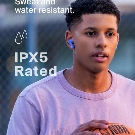 Belkin SoundForm Nano 2 Bluetooth Earbuds for Kids with Built-in Microphone, 28H Battery Life, Safe 85dB Volume, IPX5 Water Resistance - Kids Bluetooth Earbuds for iPhone, iPad, Galaxy, & More - Blue