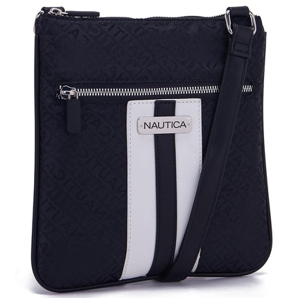 Nautica Women's Lakeside Signature Jaquard North South Crossbody Bag Cross Body, Black, One Size