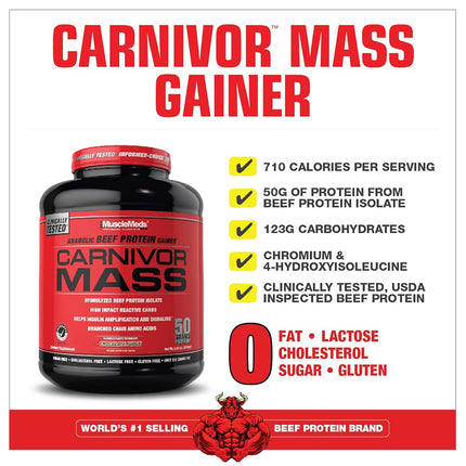 MuscleMeds Carnivor Mass Anabolic Beef Protein Gainer, Chocolate Peanut Butter, 6 Pounds